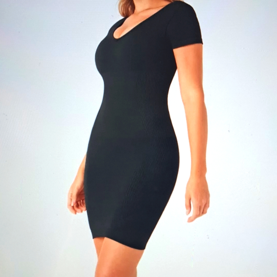Large Seamless Flow V Neck Bodycon Built In Shapewear Longer Mini Dress